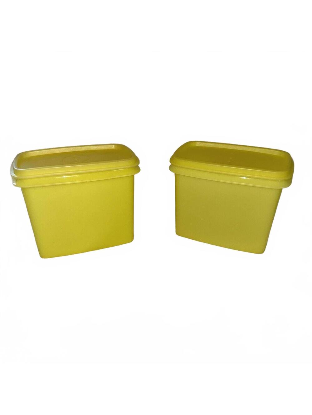 2 Vintage Tupperware 1234 Yellow Shelf Saver Storage Containers Lids